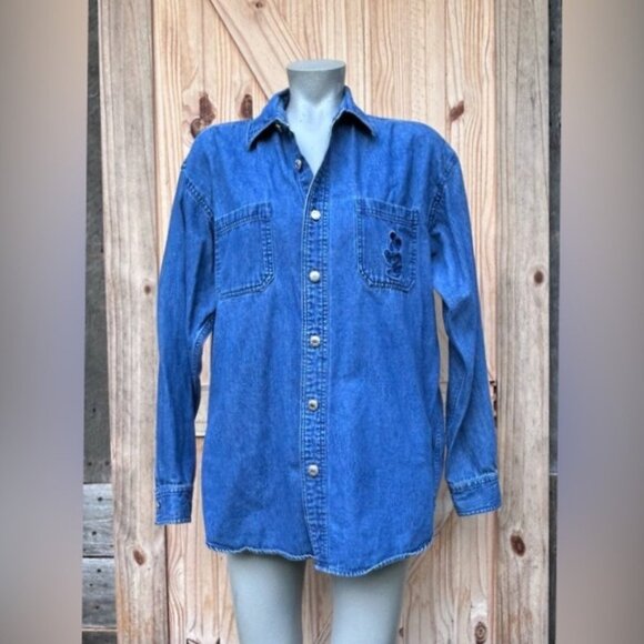 Vintage Disney Blue Denim Embroidered Button Down Shirt~M~ - Picture 7 of 7